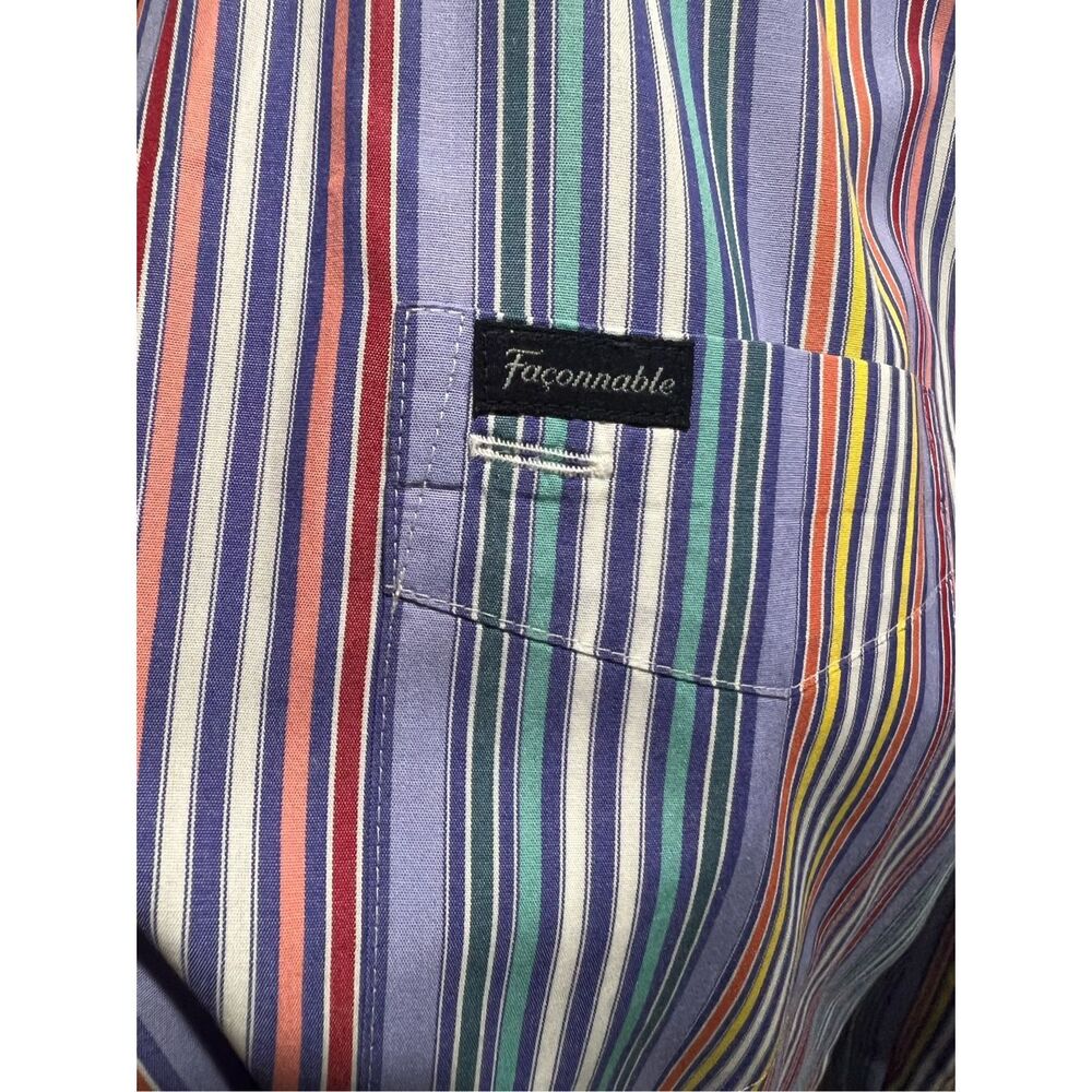 Facconable Multi-Color Striped Button Down Collar… - image 3